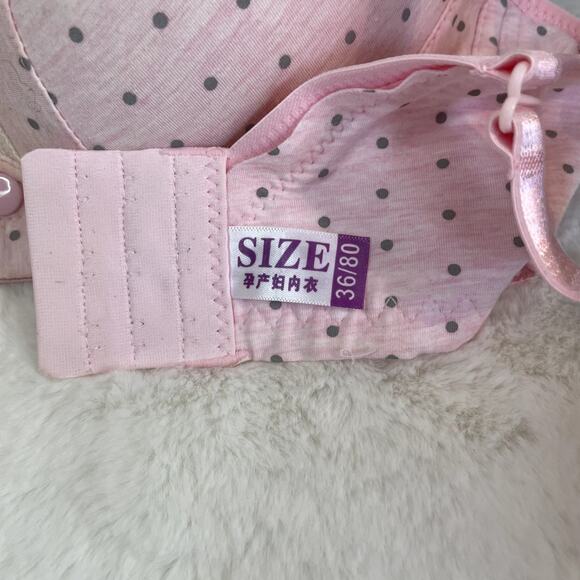 Pink with gray dots Size 36B Soft padded two snaps cream lace - Picture 2 of 6